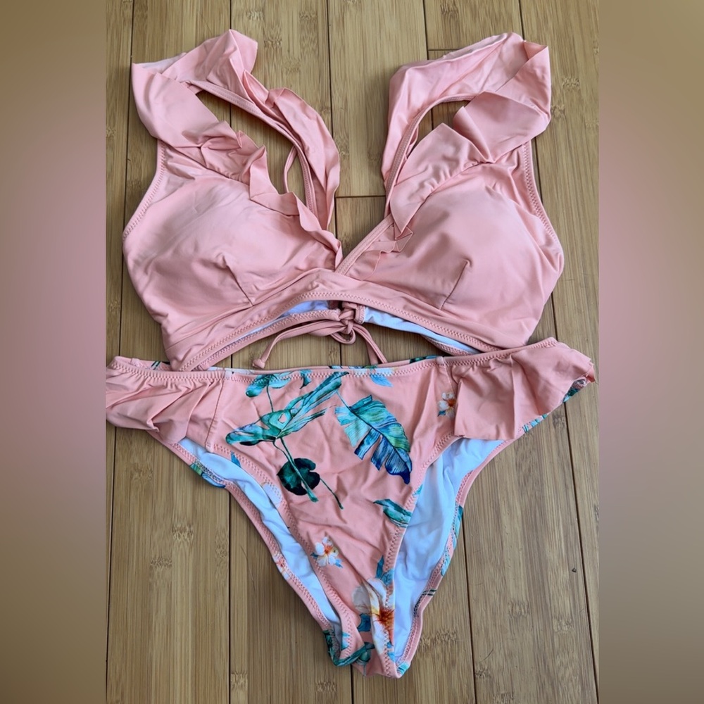 Peach Ruffle Bikini Set